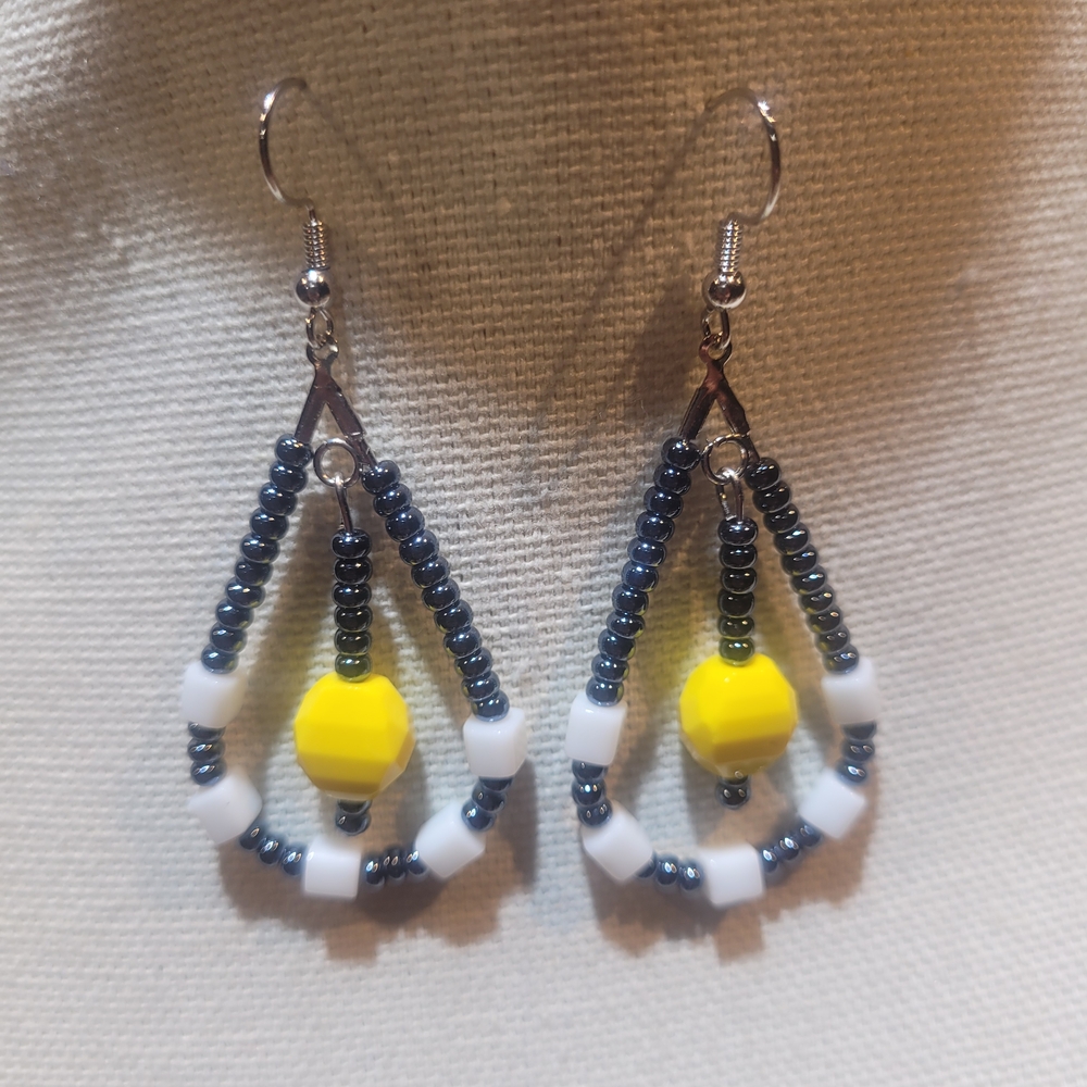 Beaded Teardrop Earrings with Yellow Accent